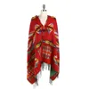 Sjalar Autumn Winter National Hat Cloak Shawl Imitation Cashmere Tourist Scarf Women Poncho Capes Navy Lattice 231012