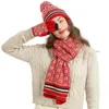 スカーフの女性冬は暖かいセットフリースライニングビーニーテレフィンガー手袋を厚くスカーフクリスマスハットスノーデザインネッカチーフ3ピース231012