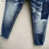 Mäns jeans Herrmodehål Spray Paint Jeans Casual Trendy Moto Biker High Street Denim Fabric Pants 099#L231011