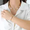 Collana e orecchini set eleganti perline in pietra naturale catena di gioielli design di lusso fatto a mano per le vacanze regalo Boho in acciaio inossidabile