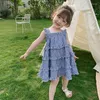 女の子のドレスサマーガールズプリンセスドレスノースリーブキッズレイヤーベビーブレーススカートスカート格子縞の服幼児の子供の日の服