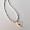 Anhänger Halsketten MODIAN 925 Sterling Silber Geometrische Mode Link Kette Halskette Klassische Gold Farbe Wasser Tropfen Anhänger Für Frauen Edlen Schmuck 231012