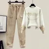 Women's Two Piece Pants Winter Cashmere Vest Coat Embroidery Knitted Sweater Casual Trousers Three Elegant Set Outfit 231011