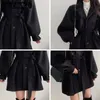 Mulheres misturas de lã de comprimento médio topcoat blazer colarinho casaco de lã feminino com cinto jaqueta de inverno nicho vintage solto moda sobretudo sólido trench coats 231012