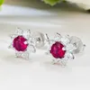 Charm Sunflower Ruby Diamond Dangle Earring 100% Real 925 Sterling Silver Wedding Drop Earrings for Women Bridal Jewelry Gift