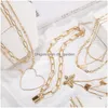 Vintage Mtilayer Crystal Pendant Necklace Women Gold Color Beads Moon Star Horn Crescent Choker Necklaces Jewelry Dhgarden Othbo