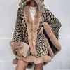 Sjalar vinter tjocka varm poncho päls krage cape coat kvinnor vintage leopard tröja cardigan kvinnlig batwing hylsa sjal 231012