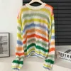 Women's Sweaters Women Rainbow Stripe Knit Loose Sweater Woman Vintage Pullover Spring Autumn Clothes Winter Clothing 2023