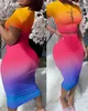 Work Dresses Fashion Skinny Party Two Piece Set Women Outfit 2023 Summer Light Pink Short Sleeved Top & Tight Fitting Mid Length Skirt Sets