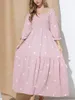 Robes décontractées Femmes S Boho Maxi Robe Automne Col V Col Suisse Dot Manches Longues Smocké À Volants À Volants Flowy Slit Cocktail De Fête De Mariage