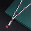 Hänghalsband glittrande 9*14mm Ruby Gemstone Pendant Necklace For Women Luxury High Carbon Diamond Cocktail Party Fine Jewellry Birthday Present 231012