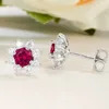 Charm Sunflower Ruby Diamond Dingle Earring 100% Real 925 Sterling Silver Wedding Drop Earrings for Women Brud Smyckespresent