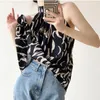 Women's Blouses Vintage Summer Sleeveless Sexy Shirt Women Printed Crop Tops Elegant Korean Fashion Hanging Neck Top Blouse Clothing