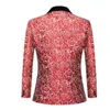 Costumes pour hommes Rouge Rose Jacquard Hommes Blazers Vestes Col De Fruit Bleu Style Européen Et Américain Ropa Hombre Blousonschaquetas De