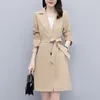 Vestes pour femmes Couleur unie Manteau à manches longues Élégant Cardigan à revers Double bouton Trench avec poches pour style d'affaires formel OL