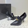Chaussures habillées de luxe femmes 11.5CM talons hauts à la mode en cuir véritable épissure bout pointu avec boucle décoration chaussure de pompe décontractée pointu toe heels
