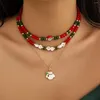 Anhänger Halsketten IngeSight.Z 3 teile/satz Emaille Santa Claus Halskette Für Frauen Charme Kristall Weichen Ton Perlen Choker Set Weihnachten