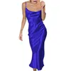 Lässige Kleider Sexy Spaghettiträger rückenfrei Sommerkleid Frauen Satin Schnürung Trompete lang elegant figurbetont Party