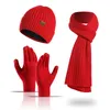 Шарфы мужские зимние, сохраняющие тепло, комплект с флисовой подкладкой, шапка-бини, перчатки с пальцами, утепленный шарф, вязаный глушитель, шапка унисекс, однотонный шейный платок 231012