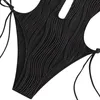 ملابس السباحة للسيدات الصيفية للسيدات الصلبة سويدان الخامس عنق الدانتيل المثير جوفاء عالي الخصر بيكيني قطعة واحدة