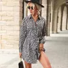 Casual Jurken Mode Vrouwen Lente Herfst Luipaard Print Revers Shirt Lange Mouwen Jurk Vestidos De Mujer Elegantes Para Fiesta 2023