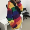 Women's Knits Tees Rainbow Striped Women T Shirts Harajuku Fashion Female Tops Long Sleeves Oversize Woman Tshirt O-Neck Casual Female T-shirts 231011