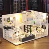 Akcesoria do lalki śliczne drewniane domy Dollhouse Dolhhouse drewniane domy miniaturowe meble meblowe muzyka casa Muzyka prowadzona