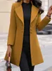 Women's Wool Blends 2023 Autumn Winter Woolen Long Sleeve Solid Coat Women Yellow Black Stand Slim Jacket Cardigan 231011