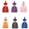 Children Halloween Costumes Star Wizard Witch Cloak Cape Robe with Pointy Hat Cosplay Props Birthday Party Mardi Gras Accessory