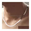 Sterling Goud 4Mm Platte Ketting Voor Vrouwen Luxe Fijne Sieraden Huwelijkscadeau Choker Sleutelbeen Dhgarden Otqbs