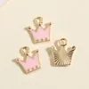 Encantos 10 pçs cor de ouro 12x11mm bonito esmalte mini coroa princesa pingente caber diy brincos jóias fazendo acessórios artesanais