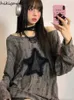 T-shirt femme Harajuku T-shirts surdimensionnés Tops Star Hollow Out T-shirt à manches longues Ropa Mujer Casual Chic Y2k T-shirts Vêtements pour adolescents 231011