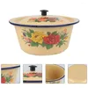Bowls Enamel Basin Stainless Steel Mixing Lids Vintage Home Soup Tureen Storage Retro Style Tub Household
