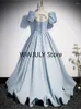 Casual Dresses 2023 Summer Blue Prom Dress Engagement Jacquard France Vintage Sweet Korean Princess Fairy Evening Party Chic