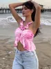 Tanks pour femmes Sexy Mode Tie Dye Femmes T-shirts Plage Streetwear Dos Nu Casual Volants Camisole Sans Bretelles Slim Bodycon Tops D'été