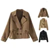 Женские куртки, стильное женское пальто, двубортный пиджак, воротник с лацканами, эластичный пояс, карман, модная деталь