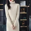 Casual Dresses Warm Pile Collar Knitted Dress Loose Straight Pullover Midi Winter Women Knitwear Vestido Korean Bottoming Sweater Robe