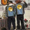 Men's Jackets Autumn/winter Classic Smiling Face Drews Bieber Same Black Basket Panel Embroidered Letter Denim Coat Jacket