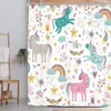 Rideaux de douche Licorne rideau de douche enfants filles drôle fée dessin animé fantaisie coloré bébé Animal arc-en-ciel salle de bain maison étanche 231007