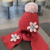 Bufandas Doit invierno niños niñas gorros cálidos niño bufanda sombrero conjunto flores piel bola de pelo bebé niños tejer bufandas sólidas sombreros 231012