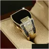 Anillo clásico para hombre Moda Metal Color dorado con incrustaciones de piedra negra Circón Anillos punk para hombres Dhgarden Otmug