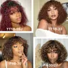 Perruques synthétiques Perruque bouclée naturelle Jerry avec frange perruques de cheveux humains femmes noires couleur courte bordeaux brun sans colle brésilien Remy cheveux Allure 231012