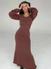 Urban Sexy Dresses Elegant Summer Sticked Maxi Dress Long Sleeve Casual O-Neck Holiday Beach Dresses Backless Evening Party Night Club Vestidos 231011