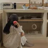 Kadınların Pijama Koreli Çiçek Baskı Sonbahar Gecesi Kadınlar V Yastık Düğmeleri Uzun Gündelik Pamuklu Homewear Ins Örgü Ev Giysileri