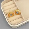 Boucles d'oreilles françaises rétro en forme circulaire incrustée de Zircon bleu pour femmes, petit placage exquis à la mode, bijoux en or 18 carats