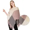 Shawls Large Grid Color Matching Knitted Warm Shawl Autumn and Winter Tassel Pullover Cape Ponchos 231012