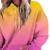 Women's Hoodies Women Fall Winter Hoodie Color Matching Gradient Hooded Loose Thick Soft Warm Long Sleeve Elastic Cuff Patch Pocket Mid Le