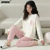 Damen-Nachtwäsche, süßer Panda, Frühling, Waffel-Loungewear, Frau, schicker Pijama, Damen-Nachtwäsche, Herbst-Frauen-Langarm-Pyjama, Mädchen-Homewear