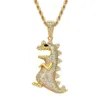 Mathalla Men's Hiphop Animal Dinosaur CZ Pendant Jewelry Iced Out Cubic Zircon Pendant Brass Copper Gold Chain Halsband Joyer312Z