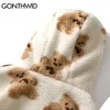 Jaquetas masculinas Gonthwid Fleece Hooded Jackets Streetwear Casual Harajuku Hip Hop Homens Mulheres Moda Urso Impressão Full Zip Casaco Com Capuz Tops Outwear 231011